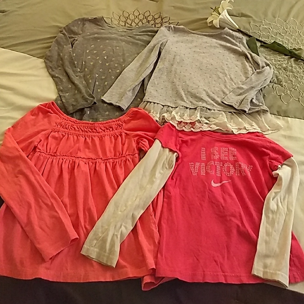 4 long sleeve shirts, girl, 6-8